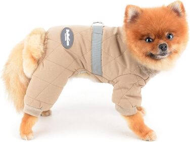 PAIDEFUL Зимовий теплий одяг для собак, з флісовою підкладкою, стьобаний з світловідбиваючим поясом, комбінезон на 4 лапи, пухнастий комір, м'який, вітронепроникний, для цуценят, осінь-зима, розмір XL (спина 35см, груди 47см), колір хакі