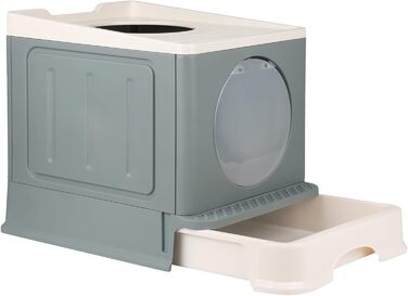 Домашній туалет для котів Homewell з кришкою та совком, меблевий лоток у вигляді шафи з висувним ящиком, багатофункціональний комфортний аксесуар для котів, 45x34x39 см, сірий, модель 3