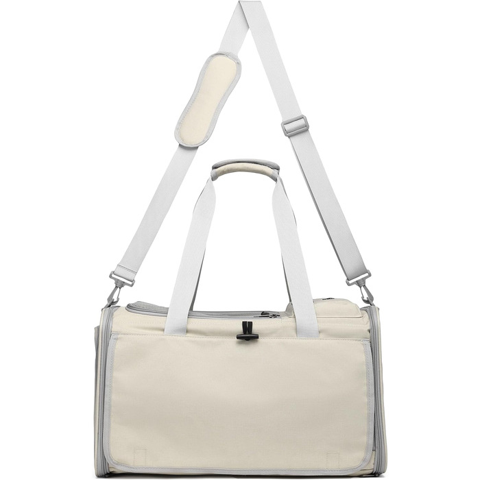 Велика переносна сумка для котів, собак, цуценят до 8 кг, з безпечними замками та регульованим плечовим ременем. Дихаюча, складана сумка-переноска для подорожей, до ветеринара, в авто та літак (Бежевий)