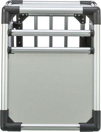 TRIXIE транспортна переноска для собак, алюмінієва, S (48×57×64 см), світло-сіра/срібляста, надміцна, безпечна, тиха, з протиковзким килимком, фіксація Velcro, модель 39340