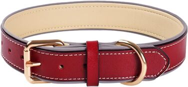Нашийник для собак з червоної шкіри - якісний, м'який, з відбиваючими елементами та золотистою блискавкою для собак малих, середніх та великих порід