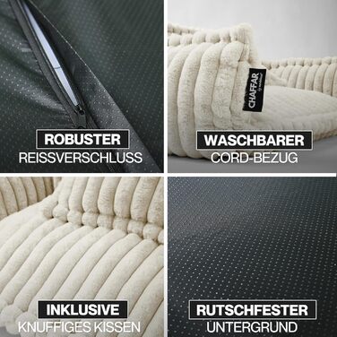 Крісло-лежанка для тварин Noviclass® Chaffar | Софа для котів та собак | Ортопедичний матрац | Сучасний стиль, Cord-дизайн, кремовий, розмір M (80 см)