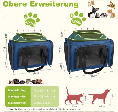 Транспортна сумка для кота/собаки TOFFCAEA, переноска для тварин, складана, 6 кг, для середніх собак та котів (Блакитний, 43 x 28 x 28 см)