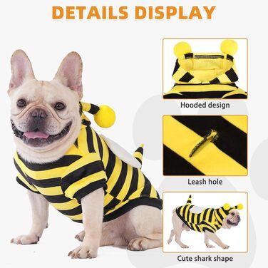 Костюм для собак Kooltail, Бджола, Теплий пуловер з капюшоном, Костюм для домашніх тварин, Cosplay, Тепла куртка з отвором для повідка, Жовта бджола, Розмір Medium