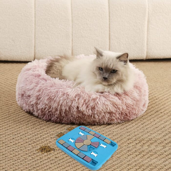 Крісло-лежанка для собак та котів Fuzzy Donut, рожеве, 50.8 x 50.8 см, з плюшем, заспокоює, для здорового сну