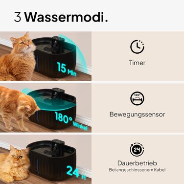 Автоматичний котячий фонтан Pretty Paw Aqua Sense, бездротовий, з датчиком руху, фільтром та резервуаром 3 л, чорний – поїлка для котів з акумулятором на 45 днів