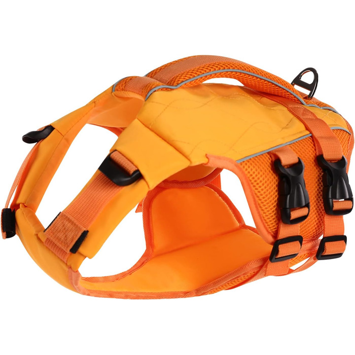 Жилет рятувальний для собак ASENKU S, помаранчевий, регульований, з ручкою та світловідбиваючими елементами (чіхуахуа, такса, бульдог, лабрадор)