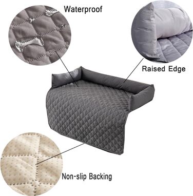 Захисний чохол для собачого дивана, водовідштовхувальний, для середніх та великих собак та котів, заспокійлива підстилка з піднятим бортиком, легко чиститься (75 x 120 см, світло-сірий)