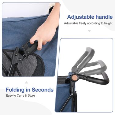 Трансформер для собак великих порід AESRAOU: візок-переноска з 4 колесами, регульована ручка, подвійна місткість, візок-джаггер з передніми дверцятами (Marine)