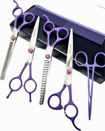 Набір ножиць для собак Achilles 7-частинний – догляд за шерстю, стрижка, Pruble & Silver 7 дюймів