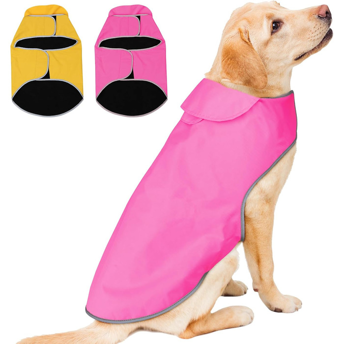 Водонепроникний теплий дощовик для собак - регульована жилетка, світловідбиваюча куртка для маленьких, середніх та великих собак (зелений, рожевий, X-Large, L)