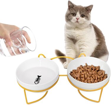 Підвищений годівниця для котів XIKAYA, нахилений на 15°, подвійний, зменшує навантаження на шийні хребти, запобігає розливанню, для котів та кошечок