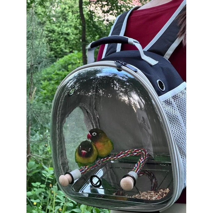 Рюкзак-переноска для птахів Kleiner Vogel: папуги, канарки, хвилястих папужок, візит до ветеринара, прозора капсула (зелений)