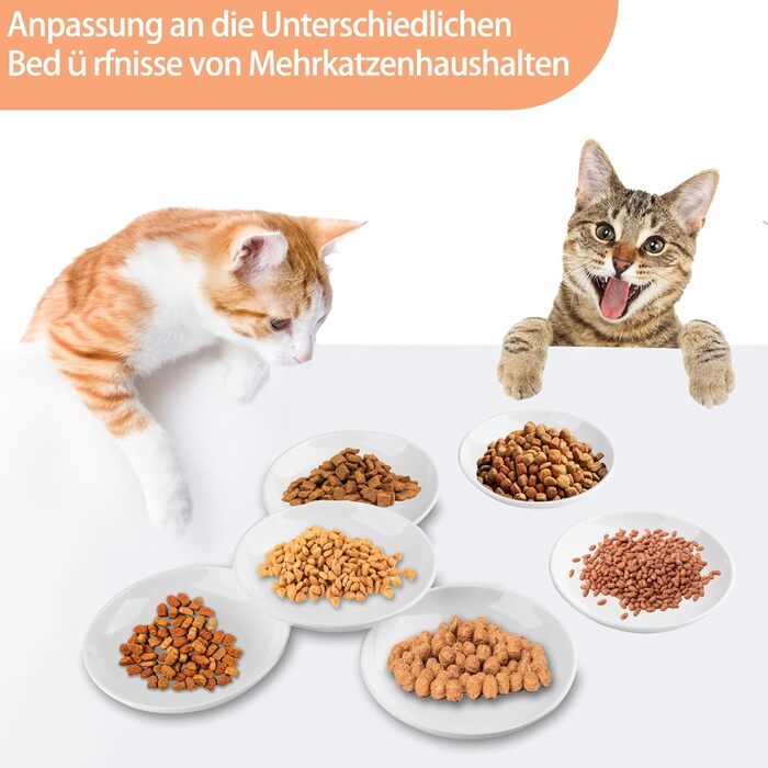 Набір мисок для котів CROUTE 6 шт. з кераміки - широкі миски для котів, анти-високочування, білий колір, з принтом лапки