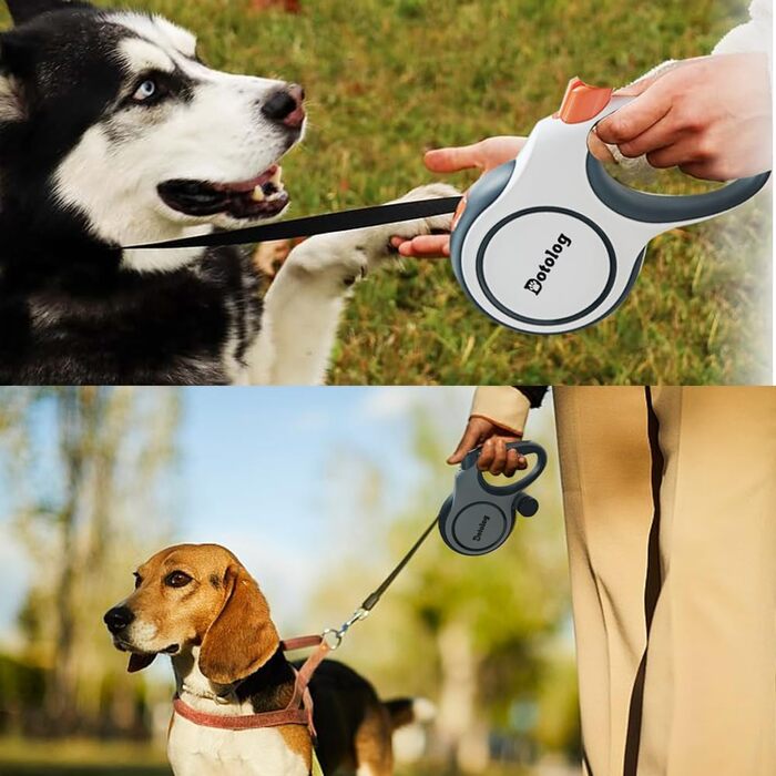 Еластична повідка для собак Dotolog, висувна, до 8 м, для собак середніх та великих порід (до 50 кг), чорна