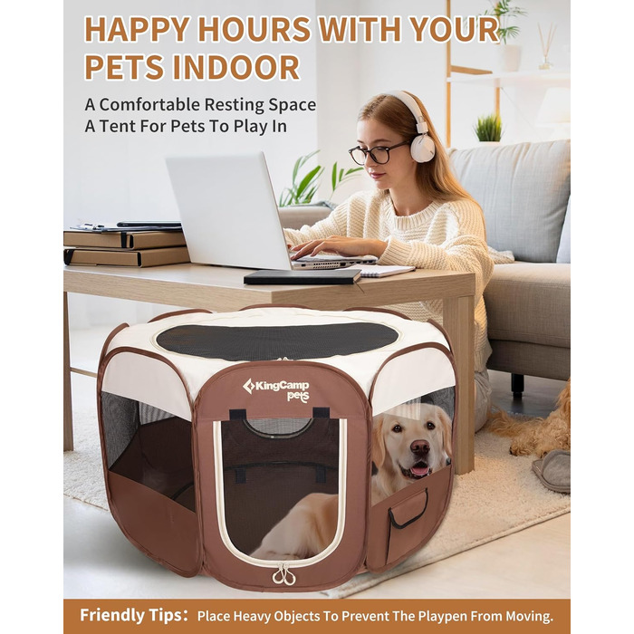 КінгКемп Переносний вольєр для собак, вольєр для цуценят, складаний вольєр для домашніх тварин, собачий намет з сумкою, для використання в приміщенні та на вулиці, знімний блискавкою низ, розмір S, хакі