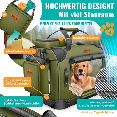 Транспортна переноска для собак та котів M 60x42x44см | Переноска для тварин Khaki | З мискою та плечовим ременем