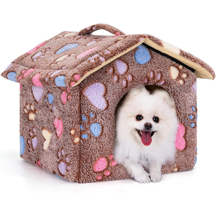 Будка для собак і котів Nobleza, зимостійка, розмір S, 42x39x33 см, портативна, знімний дах, миється, з матрацом, коричнева