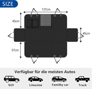 Захист для заднього сидіння авто для собак - водовідштовхуючий, антикіготок, універсальний, з боковими захистами та віконцем - чорний