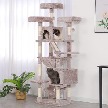 Heybly Muchroom HCT030MU великий котячий комплекс 185,4 см XXL для домашніх котів, меблі для великих котів з м'якою плюшевою перекладиною, зручним кошиком і стовпчиками для дряпання