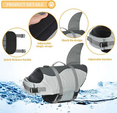 Жилет для плавання собак Doglay, сірий з плавником-акулою, X-Large