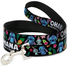 Повідок для собак Ohana Family Stitch Scrump, тропічний принт, чорний, 120 см, ширина 3,8 см