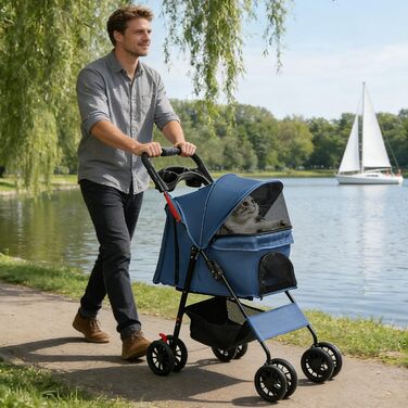Дитяча коляска для собак та котів Homewell, складна, з ременями через плече, багажником та тримачем для напоїв, до 20 кг (блакитна)