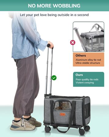 Трансформер для котів та собак Morpilot з колесами, сірий. Сумка-переноска для тварин, схвалена авіакомпаніями, для маленьких собак, великих котів, цуценят. Розміри: 43 x 28 x 28 см