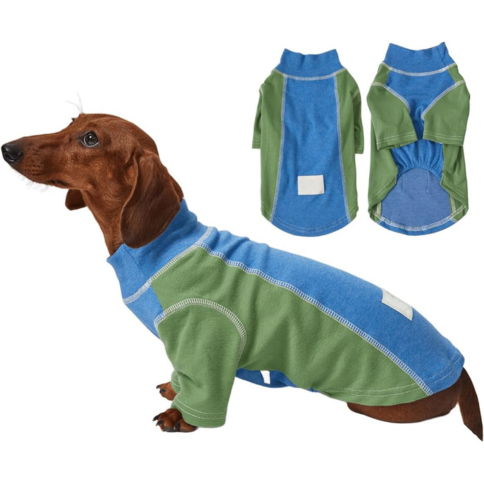 Теплий халат для собак Дакль, бавовняний пуловер, теплий костюм для мініатюрних даклів, піжама, одяг для собак з двома ніжками, з довгими рукавами, еластичний, м'який, зручний, футболка для собак (зелений, S)