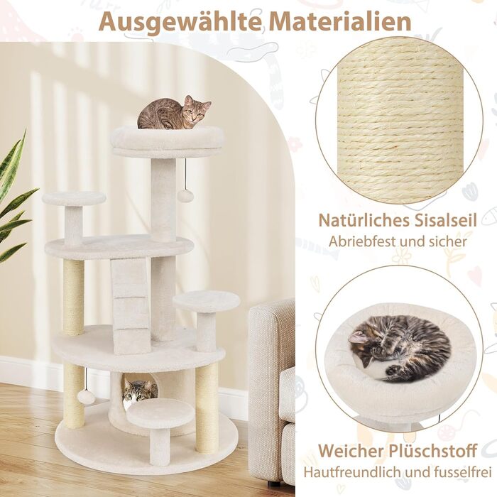 Дерев'яний кігтеточки для котів Costway з будиночком, сходами та платформами