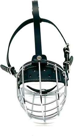 Міцний нашийник-маска для собак з металевої сітки, Rottweiler, Mastiff, Golden Retriever (R2, сріблястий/чорна шкіра)