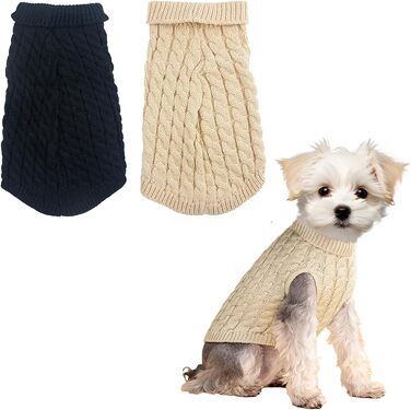 Пуловери для маленьких собак: Чихуахуа, Йоркширський тер'єр, такса. Теплі пуловери для цуценят, дівчаток та хлопців. 2 шт. (чорний/білий), розмір S, M