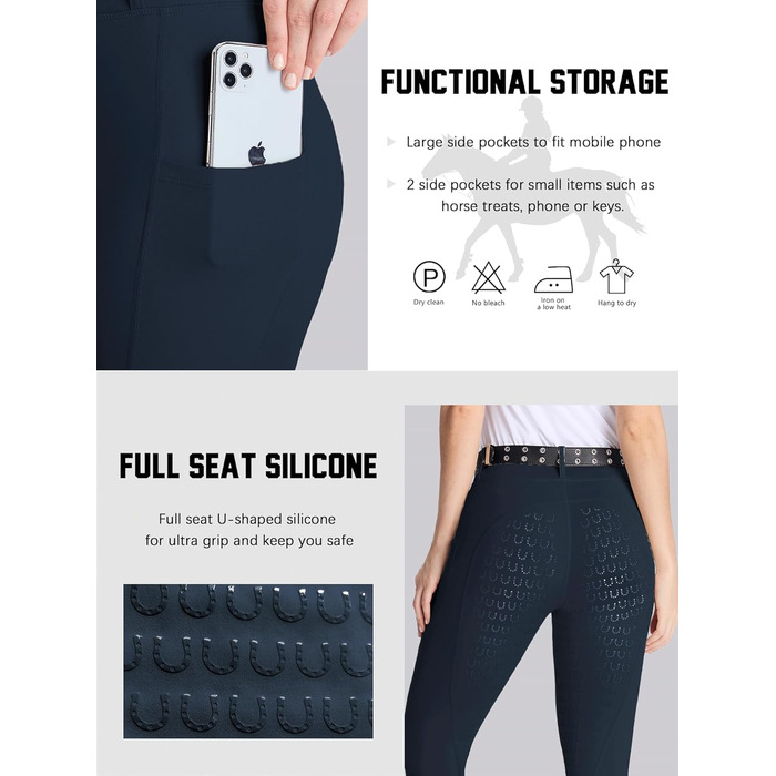 Жіночі рейтузи для верхової їзди DMVOD з силіконовим зчепленням - штани для верхової їзди (Темно-синій, XS)