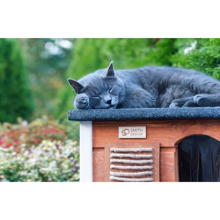 Будиночок для кота SMITH DESIGN з когтеточкою, утеплений, коричневий, L 54x39x36 см