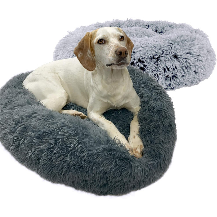 Кругле ліжко для собак та котів Donut, м'яке, пухнасте, темно-сіре, різні розміри та кольори