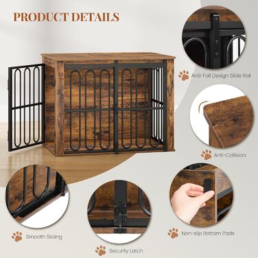 Дерев'яний вольєр для собак, 81 см, вольєр-стілець для дому, 2 двері, ковзні дверцята, для маленьких та середніх собак, міцний, 81 × 55 × 62,4 см, білий (коричневий)