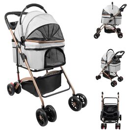 Візок для собак 3 в 1, складний, для маленьких собак та котів, знімний кошик, сітчасте вікно, оксфордська тканина, до 20 кг (Сірий)