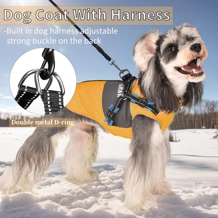 Теплий зимовий одяг для собак - куртка та одяг для цуценят, з світловідбиваючим нашийником, блакитний (XL, жовтий)