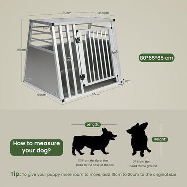 Транспортна переноска для собак EUGAD, алюміній, 80x65x65 см, сіра. Підходить для великих та середніх собак, котів. Для автомобіля, дому, подорожей. Легко мити, стабільна конструкція.