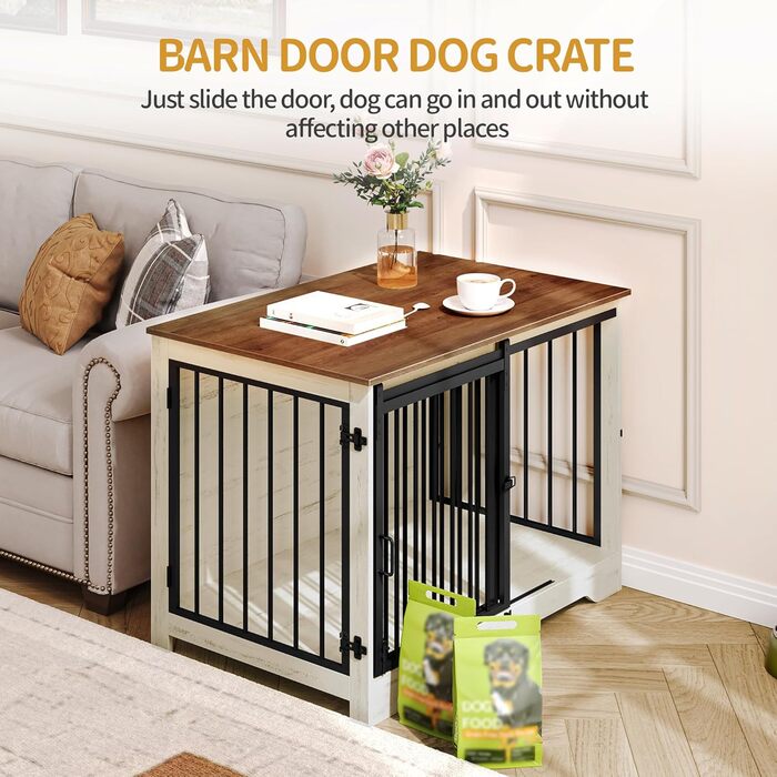 Будиночок для собаки Hzuaneri 100 см з дверцятами, дерев'яний, для дому, біло-коричневий