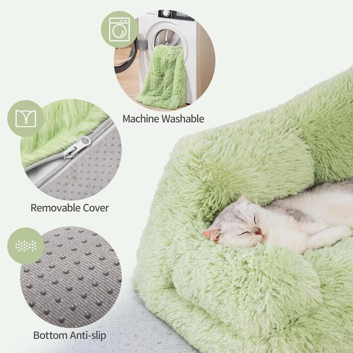 Лежак для котів і собак MEWOOFUN, плюшевий, 76x45 см, знімний та придатний до прання, зелений