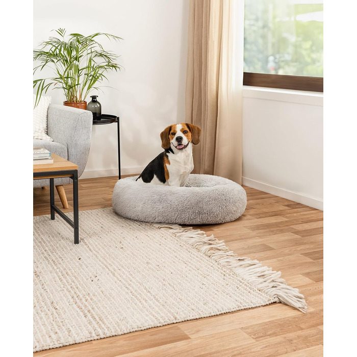 Кругле ліжко для собак та котів Lionto, Ø 80 см, сірий колір, м'який плюш, товста наповнювач, 80 x 80 x 24 см