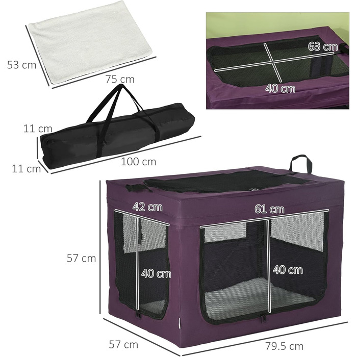 Переноска для котів та собак PawHut 80 см, фіолетовий колір - переноска для тварин, подорожей