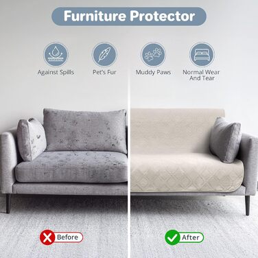 Водонепроникний килимок для собак, антиковзаюча підстилка для собак, захист дивану та ліжка, міцна підстилка для котів, миється, 137x208 см (76*190 см), кремовий колір