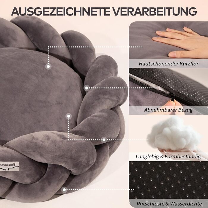 Велике котяче ліжко CheerPals 60 см, миється, плетене, затишна печеринка, ліжко для собак з високопружним матрацом, підходить для котів та маленьких собак, білий (сірий)