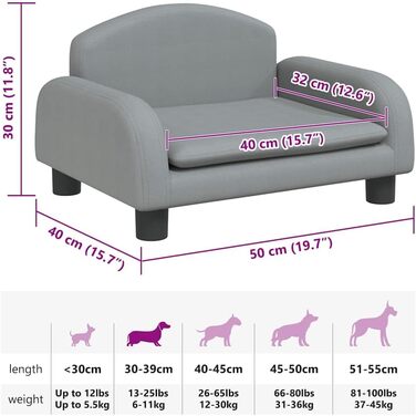 Крісло-ліжко для собак, м'яке лежанка для тварин, лежанка для маленьких собак та котів, сірий колір, 50 x 40 x 30 см