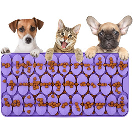 Силіконова сенсорна килимок для собак, 18x37 см, килимок-іграшка з присосками, повільний дозатор корму, килимок для годування собак, іграшка для собак, розважальна іграшка для собак (фіолетовий)