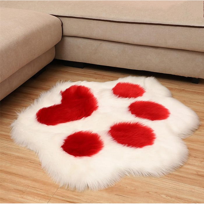 М'який килимок з лапами собаки, плюшевий килим для ліжка, облямівка дивану, килим для спальні, м'який, пухнастий, (білий, червоний, 60x51 см)