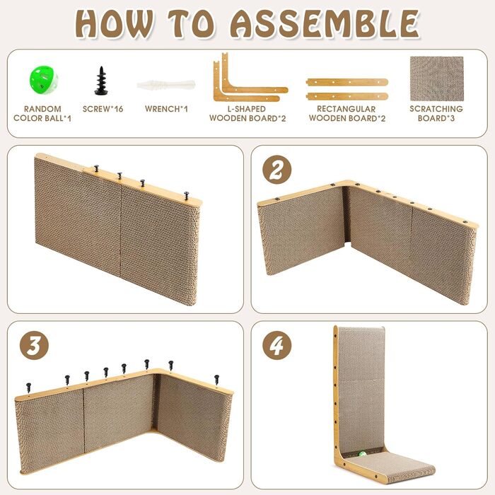 Котяче дряпання - дряпка для котів L-подібної форми, 68 см, з м'ячиком. Ідеально для дому, стін та кутів. Аксесуар для котів