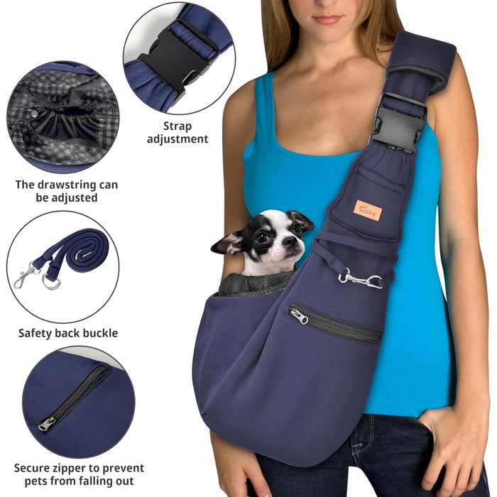 CUBY Слінг для собак та котів - Слінг-рюкзак для маленьких собак та котів, темно-синій, з регульованим підголовником